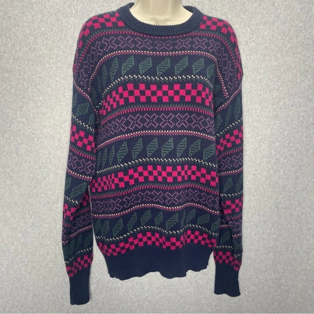VTG Nordstrom Cotton Knit Fair Isle Normcore Grandpa Fisherman Pull Over Sweater